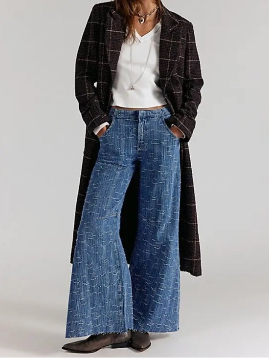Free People Denim - Free People We the Free Front Row Wide Leg Flare Jeans in Making Waves- NWT $168